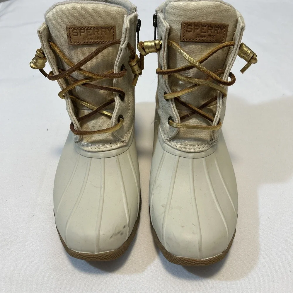 Sperry‎ Top-Sider Women 6.5 duck boots Saltwater Canvas Oat/Gold Rain Boots 286